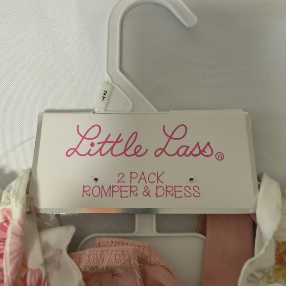 Little Lass Girls 2T Romper Dress Outfit Set 2 Pack Pink Floral Summer Apparel - Picture 5 of 6